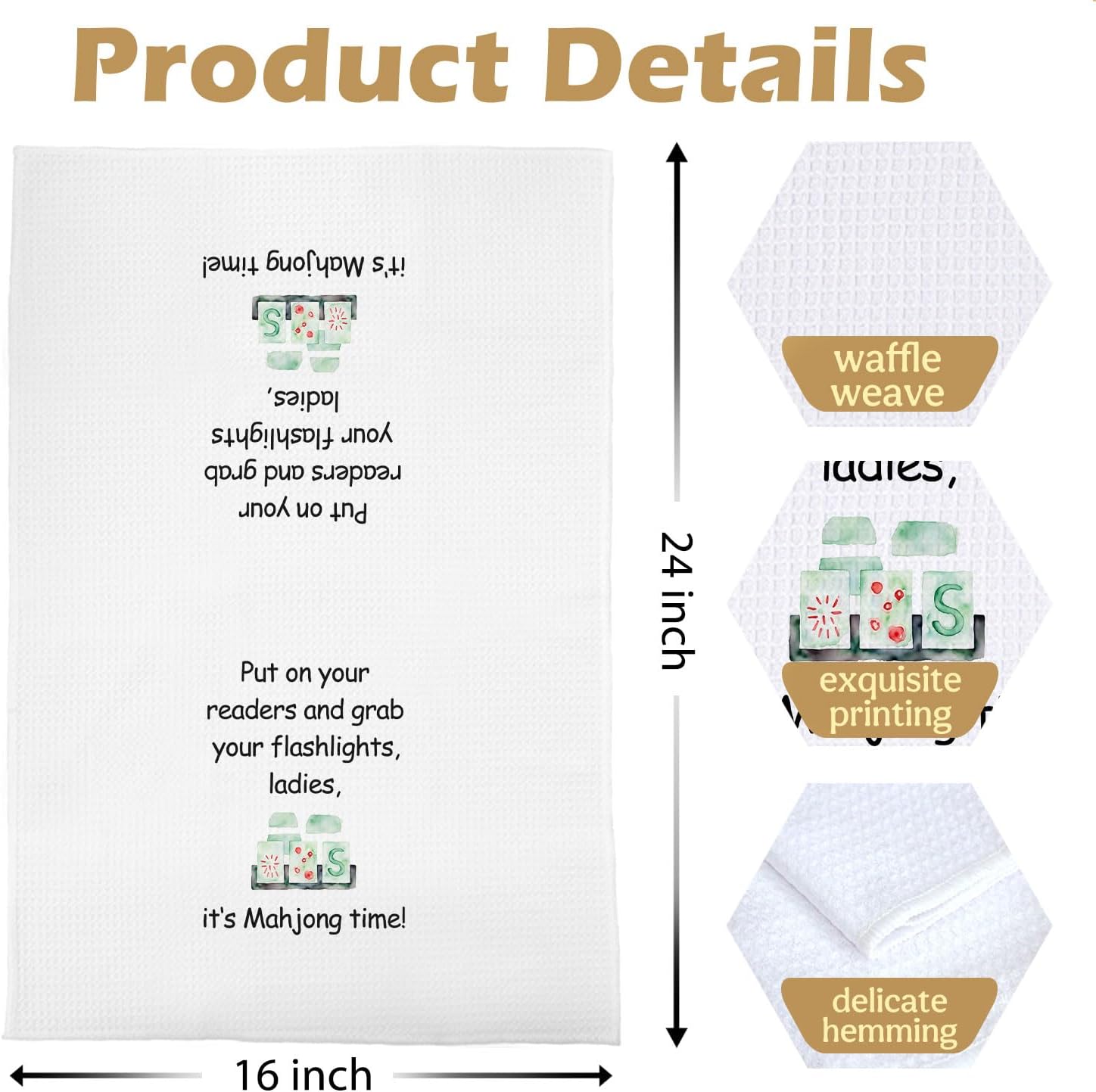 Mahjong Gifts Kitchen Towels - Funny Mah Jong Gifts Waffle Dish Towels, Mahjong Accessories Decorative Hand Towel, Mah Jong Tea Towel, 16x24 Inch