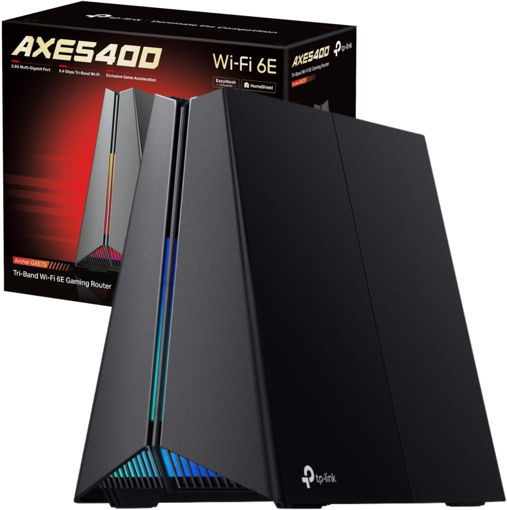 TP-Link Archer GXE75 Tri-Band WiFi 6E Gaming Router, AXE5400Mbps Ultra Fast Speed, 2.5G WAN Port, WiFi Router With 6 GHz Band, Dedicated Gaming Panel, Easy-Mesh Compatible, VPN Server,HomeShield