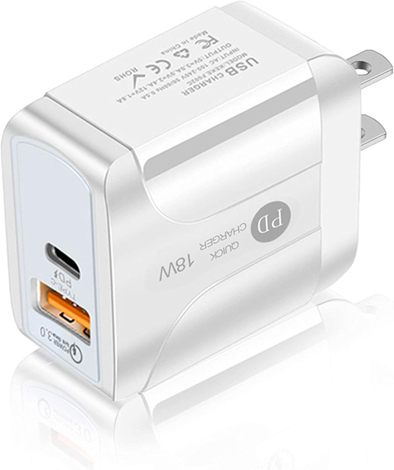 USB C Charger, 18W Quick Charger 2Port Wall Charger Fast Charging PD Charger Power