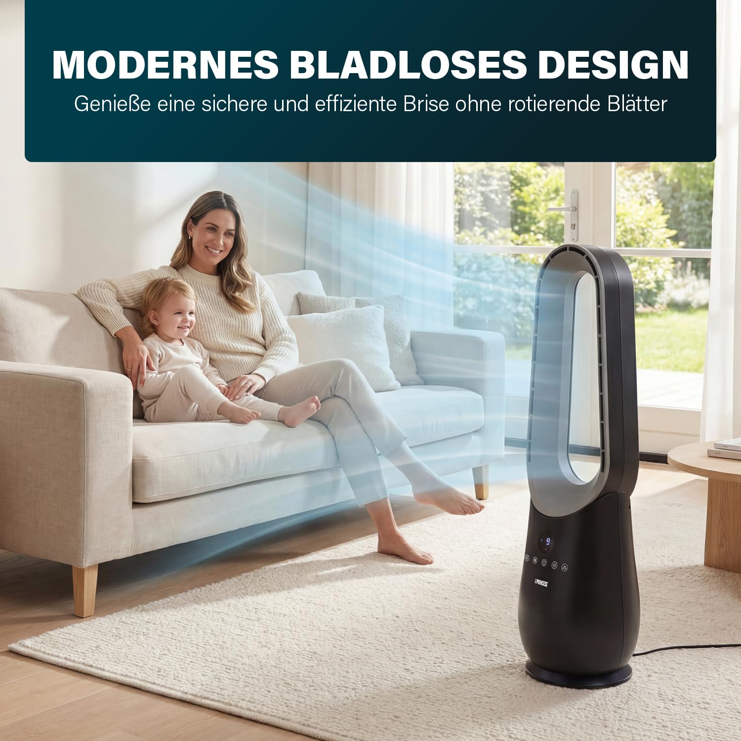Princess Ventilator ohne Blätter – 70 W – Stimmungslicht – Niedriger Verbrauch – 75°-Oszillation – 3 Geschwindigkeiten – 351590