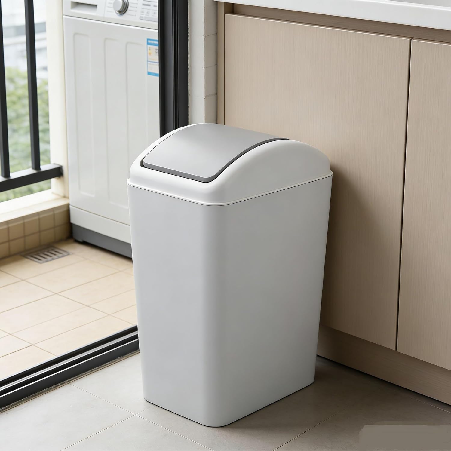 4.5 Gallon Waste Can with Removable Swing-Top Lid, Small Garbage Bin for Kitchen, Bathroom, Bedroom, Office, Compact Trash Can Fit Under Tables & Counters, Grey