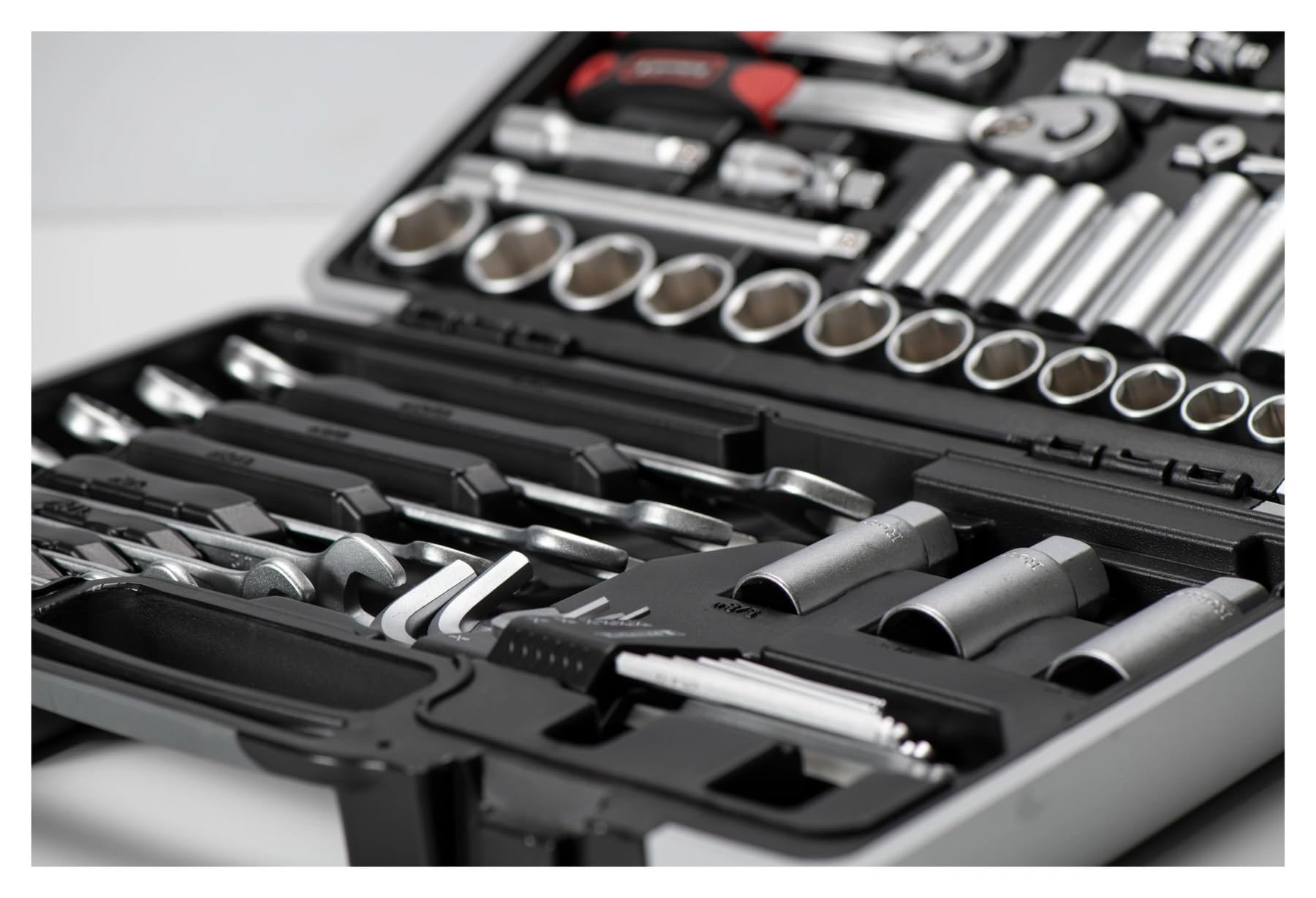 Set Utensili Professionali, 92 Pezzi, Acciaio Cromo Vanadio, Misure in Pollici - Attrezzi | Valigetta Utensili Professionale per Moto Auto Officina Chiavi a Bussola, Cricchetti, Prolunga | Custodia