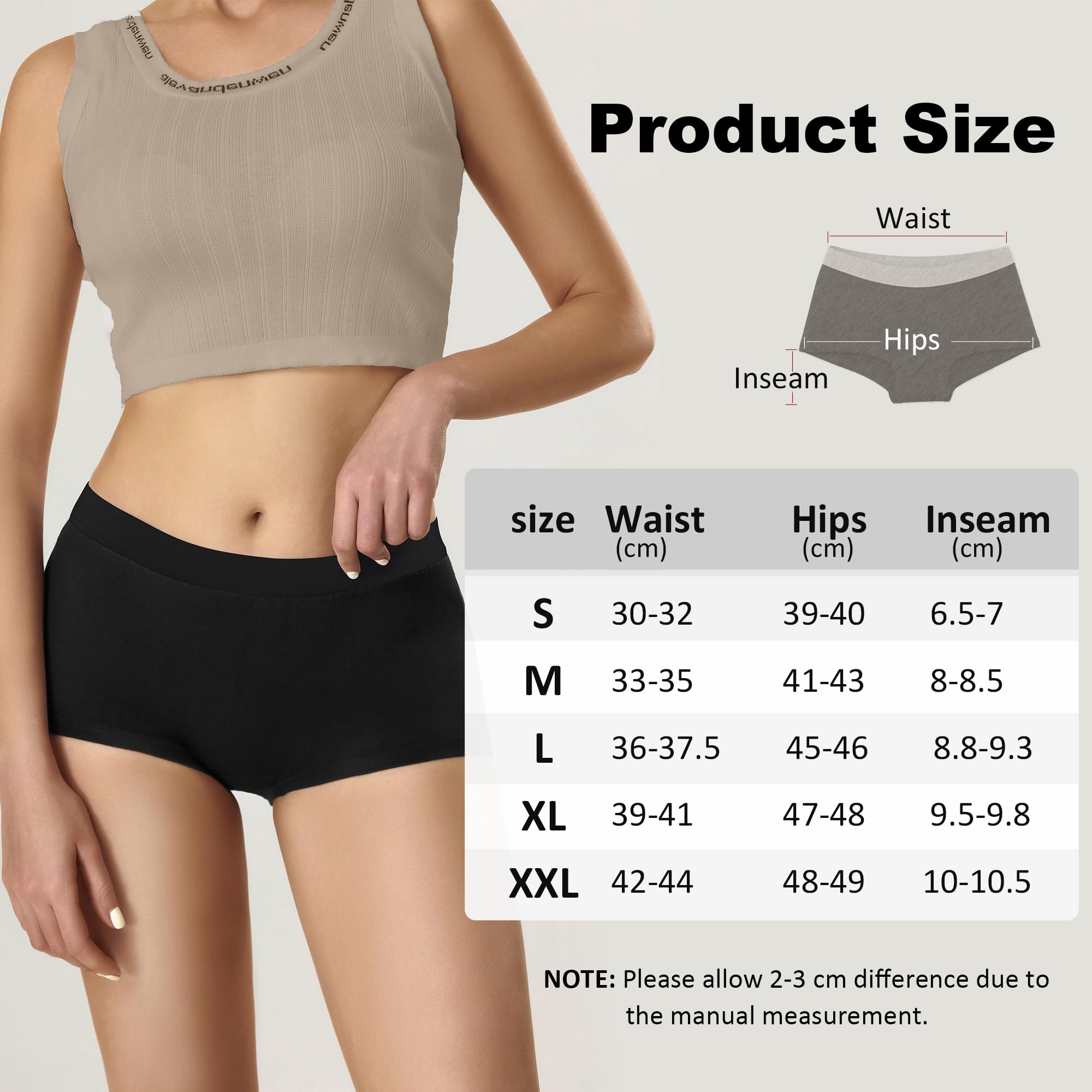 Uizuooy Boxer da donna in cotone, copertura completa, morbidi, anti sfregamento, confezione da 6