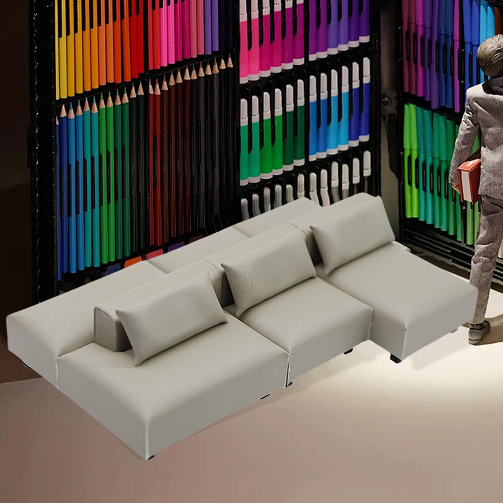harayaa Sofá Miniatura para Casa de Muñecas, Sofá Moderno para Casa de Muñecas, Juguete de Juego de Imitación, Micromuebles, Cojín Artificial, Fabricado, S 2 Rows Gray