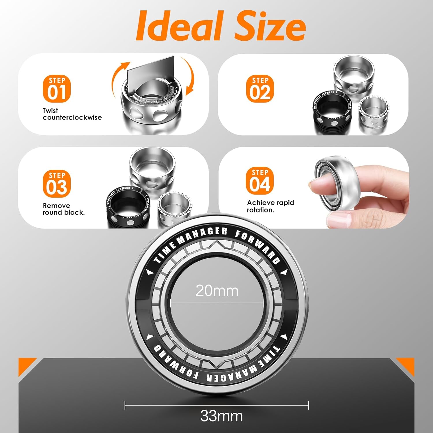 Upgraded Fidget Spinner for Stress Relief Magnetic Fidget Ring Toy with Mechanical Sound Sensory Stress Toys Anxiety EDC Relief Slider Tool Figette for Adults & Teens,Kids,Grey