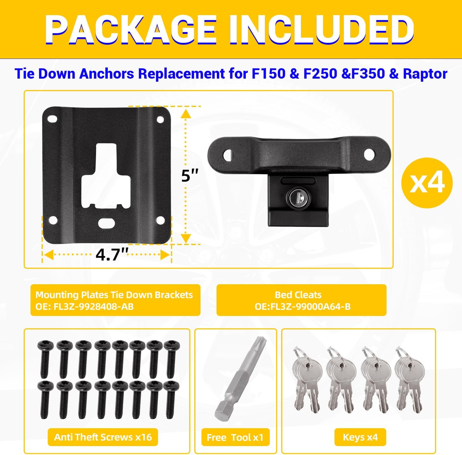 Tie Down Anchors Cleats Bed Compatible with 2015-2025 F150 F250 F350 Box Link Tie Downs with Tie Down Plates Brackets - Image 5