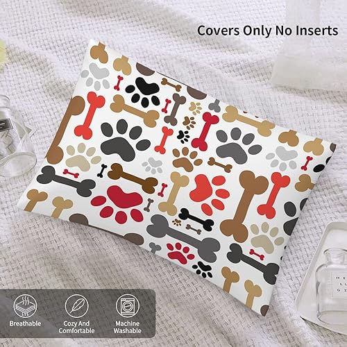 Miniatura 5 de Fundas de almohada con diseño de huesos de patas de perros, diseño de huellas de animales de mascotas, funda de almohada tamaño estándar 20 x 26