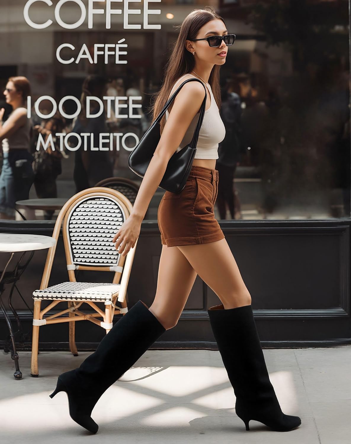 DOBOYG Suede Wide Calf Stiletto Long Boots for Women Pull On boots Kitten Heels Suede winter boots Nude Knee High Boots Comfortable Fall Boots - Image 5