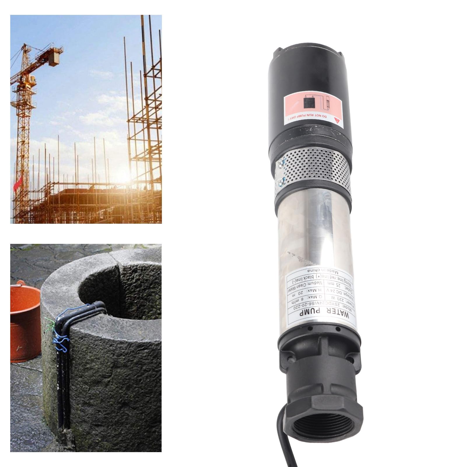 KIMISS Bomba de Agua Solar de Alta Eficiencia DC Bomba de Pozo Profundo Booster Gran Flujo Elevación Alta 20 Metros 24V 2SYDC24V/S6-20-220 Bombas de Pozo de Rendimiento