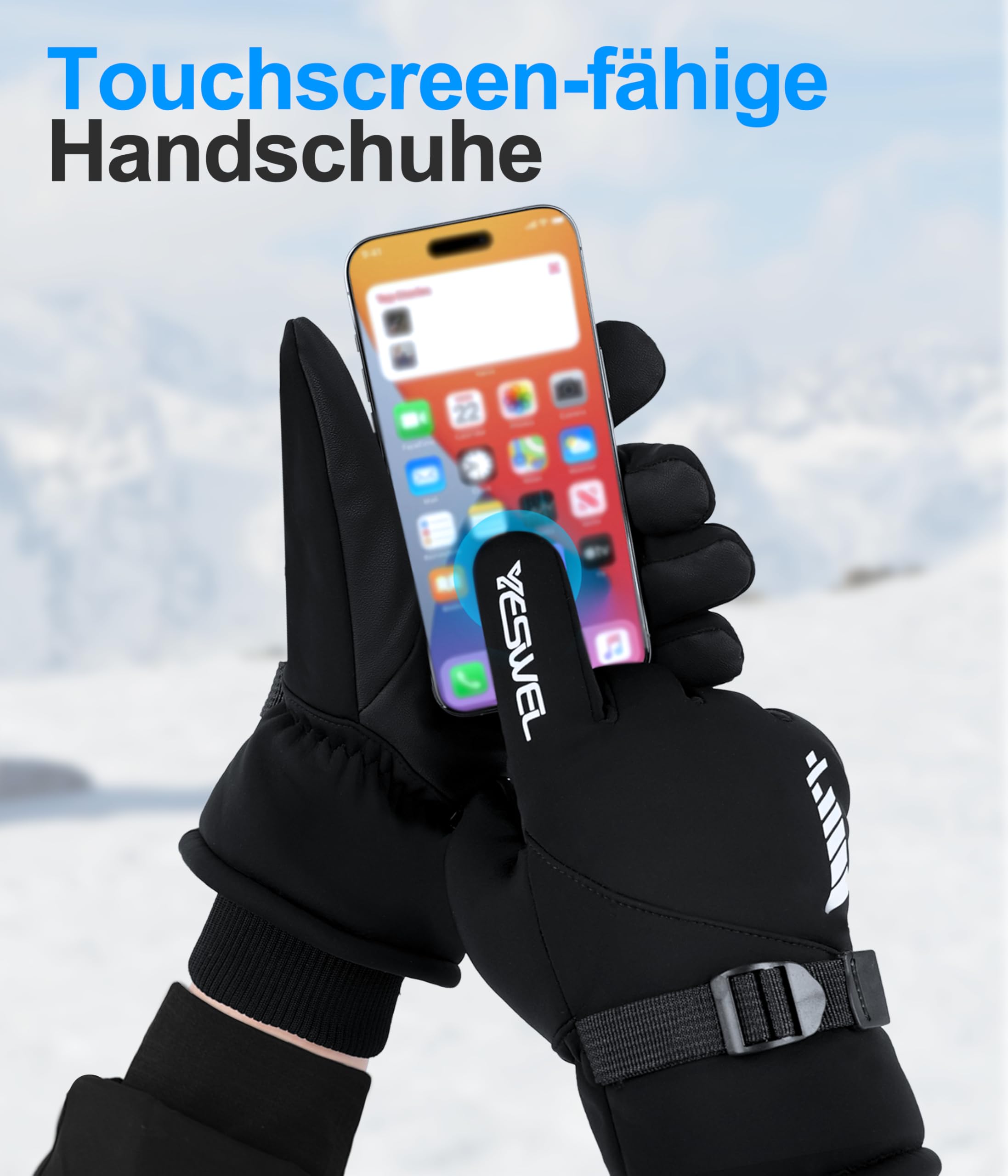 YESWEL Guantes de Esquí Impermeables con Pantalla Táctil para Hombre y Mujer, Invierno Cálidos