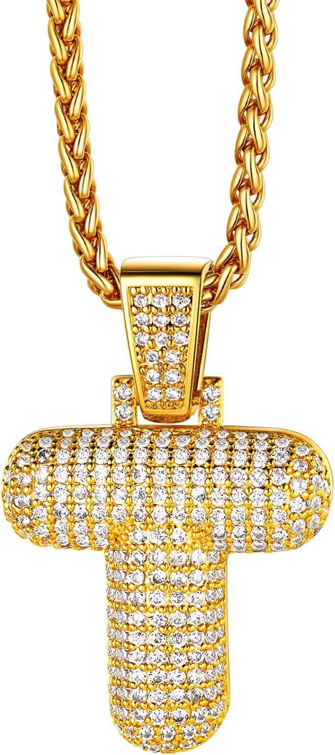 Richsteel Initial Necklace for Men A-Z 18K Gold Plated Crown Shiny Cubic Zirconia Monogram Pendant for Women Fashion Jewelry