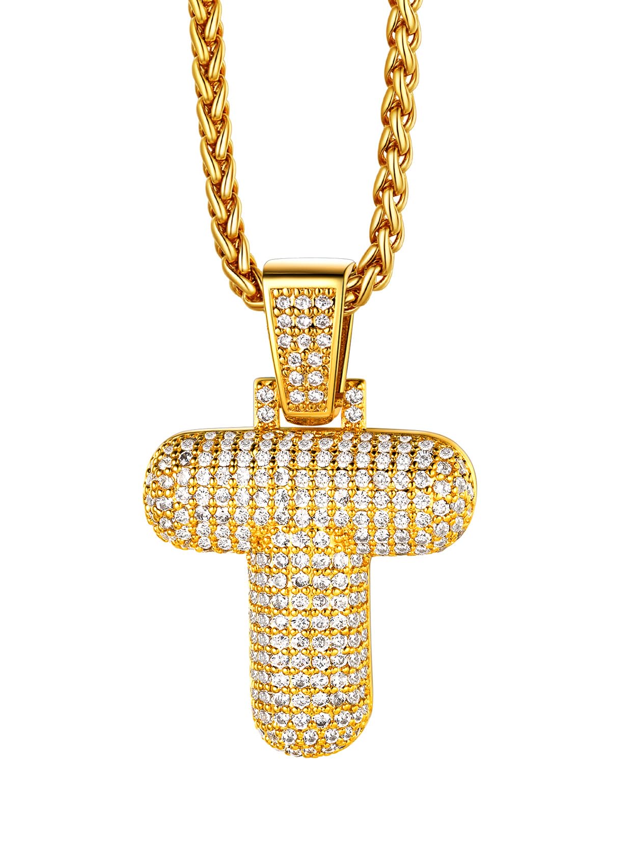 Richsteel Initial Necklace for Men A-Z 18K Gold Plated Crown Shiny Cubic Zirconia Monogram Pendant for Women Fashion Jewelry