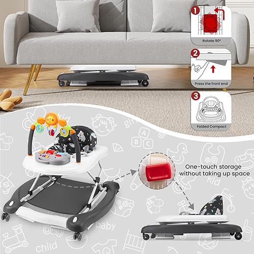 Miniatura 7 de Andador para bebé, Andadores para bebé 5 en 1 para niños y niñas de 6 a 12 meses, Andadores plegables para bebés con rebotador y bandeja