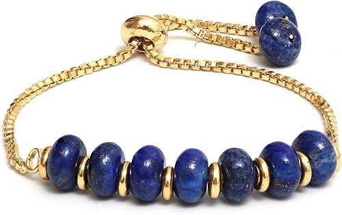 Vista 84 de Gempires - Pulsera de cuentas redondas naturales, chapada en oro amarillo de 14 quilates, joyería hecha a mano, pulseras ajustables para mujer