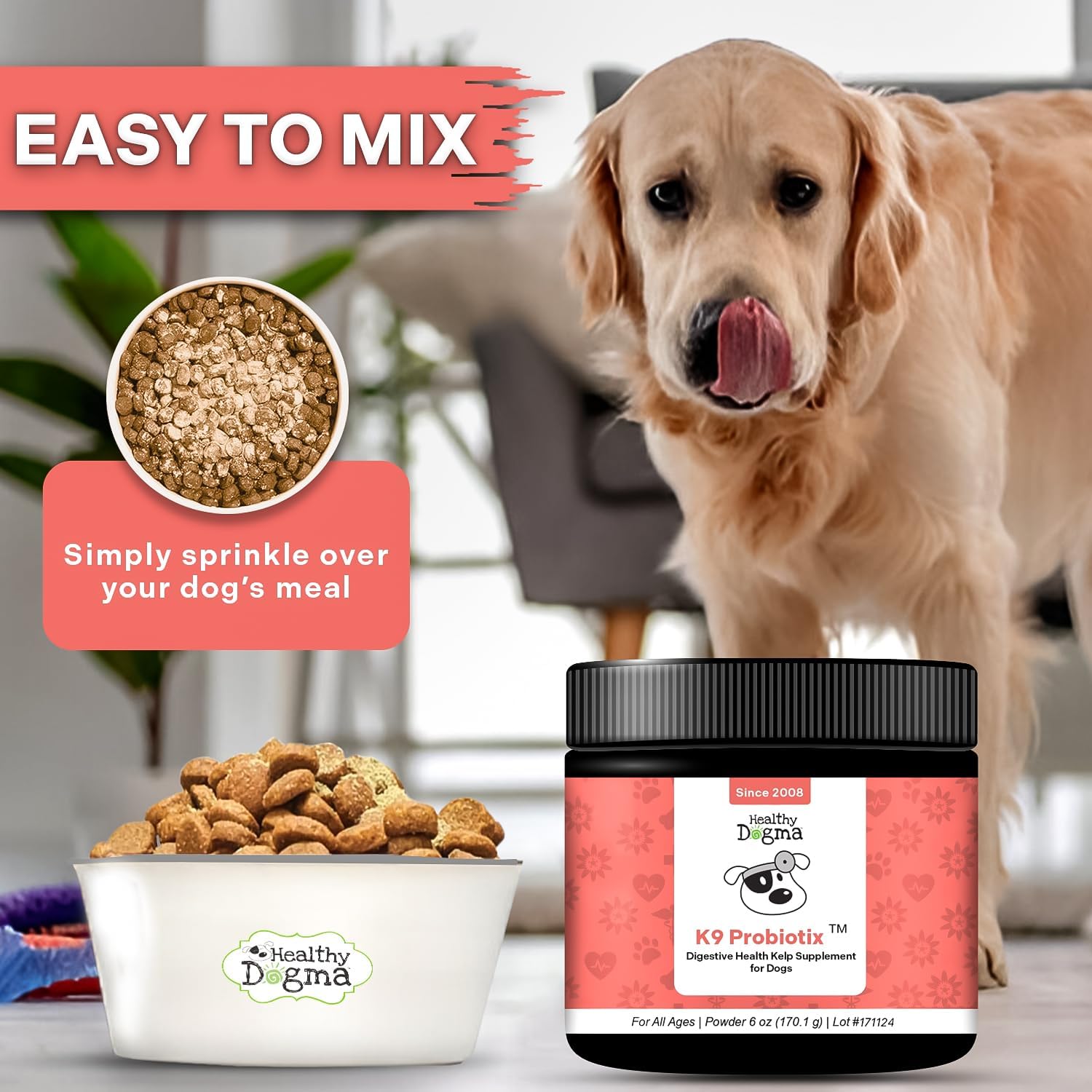 Healthy Dogma - K9 Probiotics for Dogs - Powder Probiotic for Dogs Gut Health for Maintaining a Balanced Intestinal Flora (6 Oz)