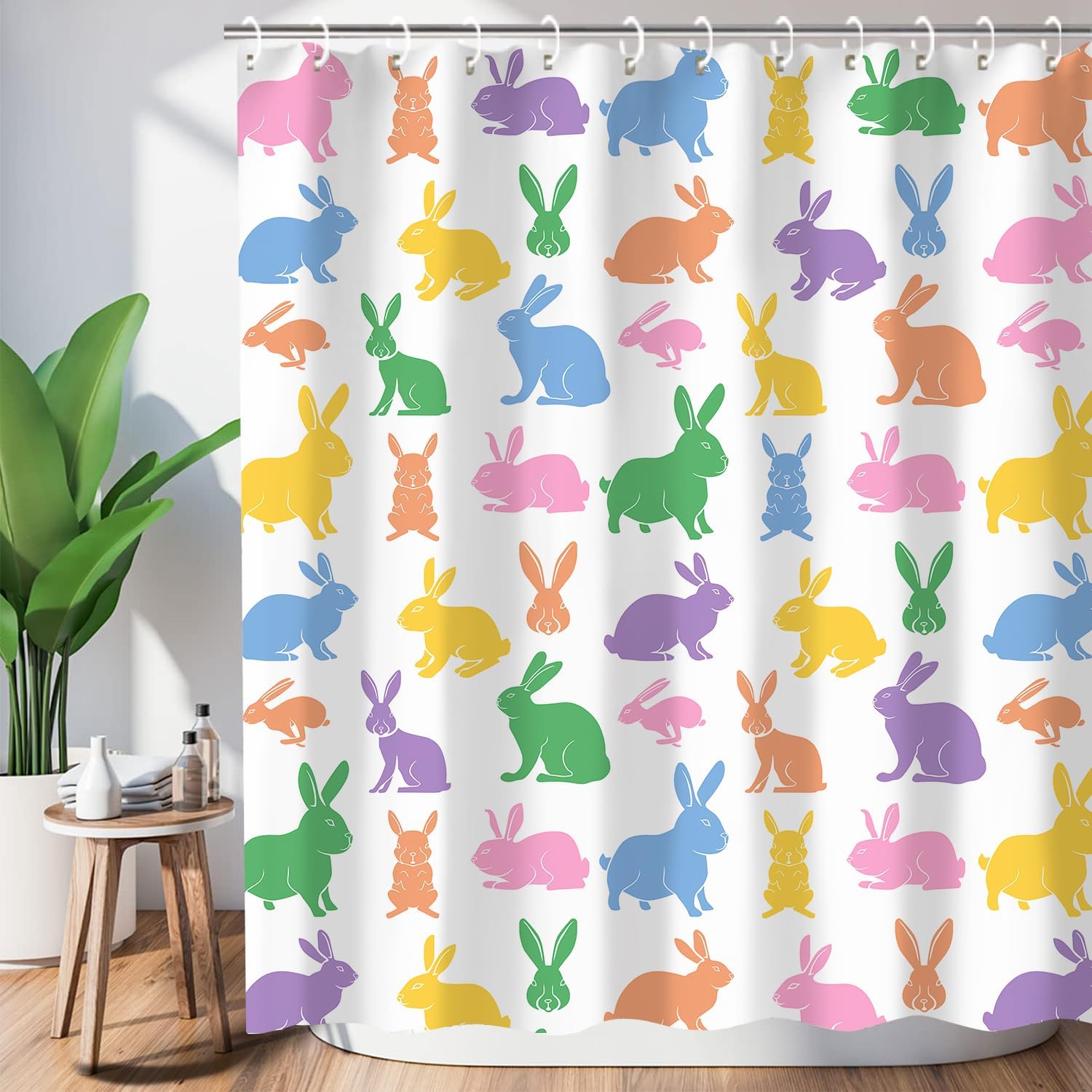 Easter Shower Curtain, Funny Rabbits Shower Curtain Set