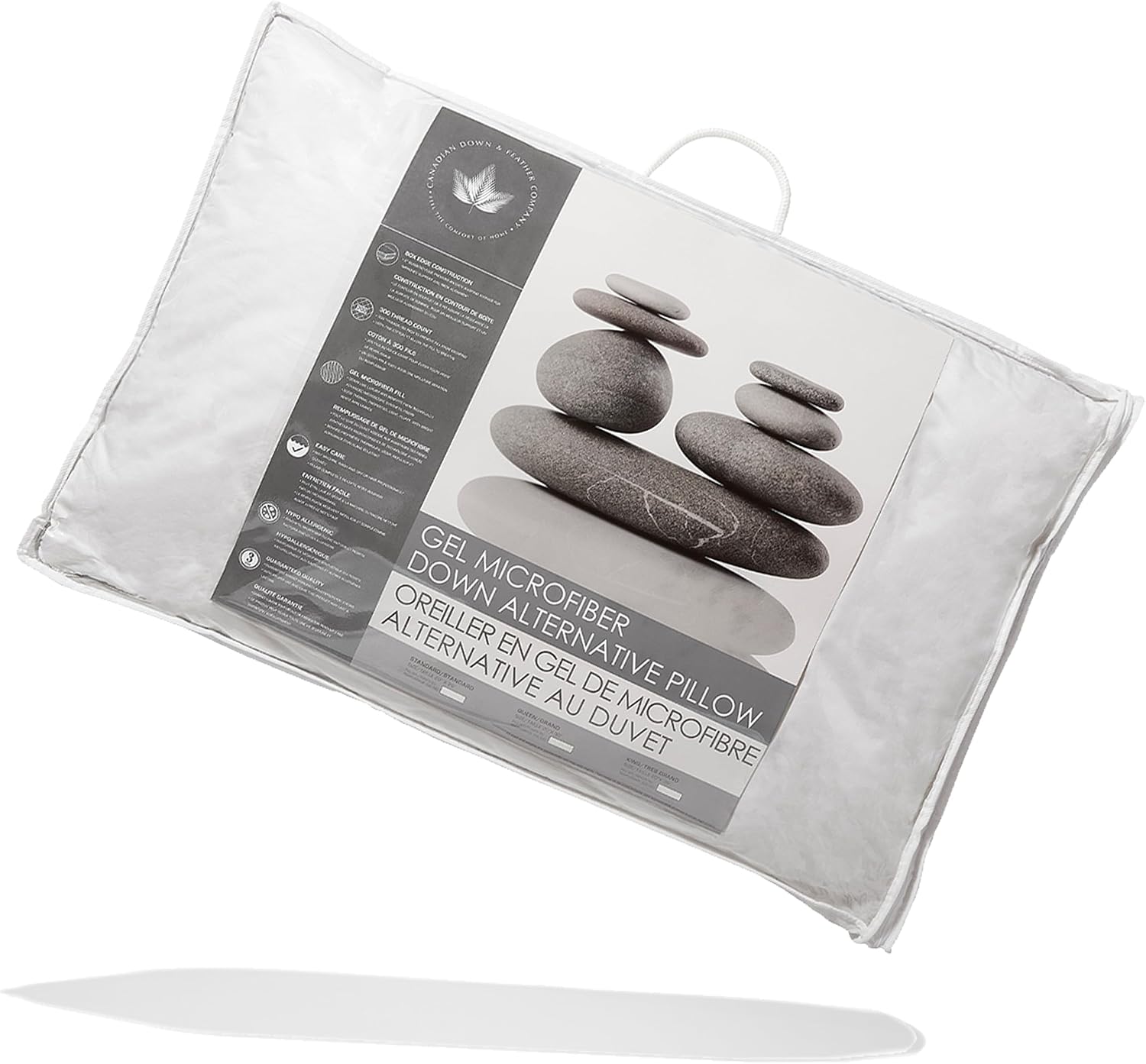 Canadian Down & Feather Co. - Pair of Medium Support Gel Microfiber Down Alternative Pillows Standard Size - Machine Washable - 300 TC Shell 100% Cotton - Oeko Certified