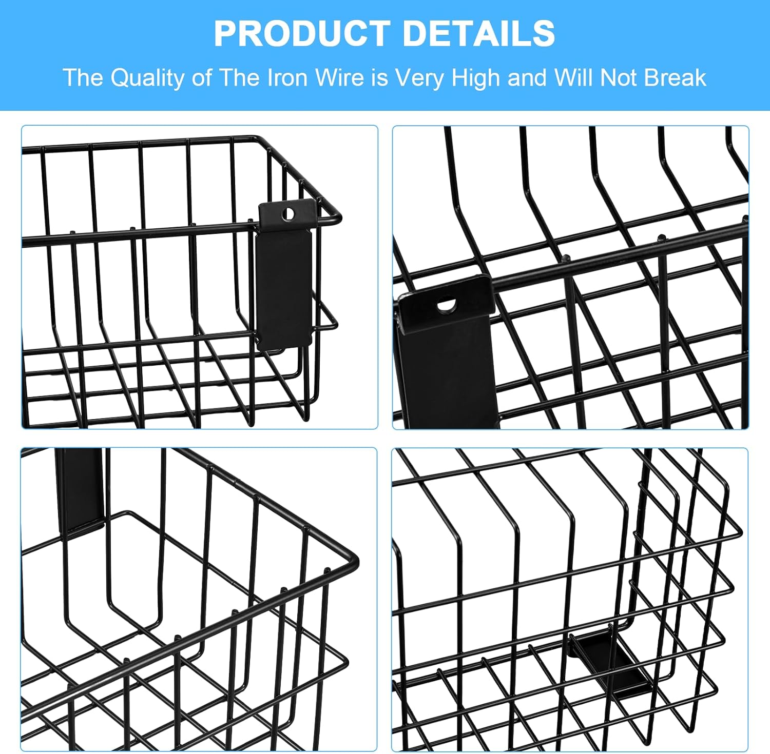 4Pcs Large Slatwall Baskets Set Ventilated Metal Pegboard Baskets Slatwall Basket, Hanging Storage Baskets for PVC Slatwall Panel, Storage Display on Garage Slatwall Panels, Slatwall Accessories Black