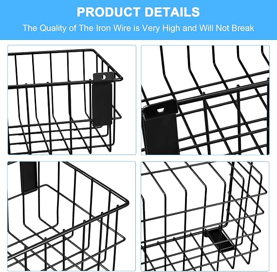 4Pcs Large Slatwall Baskets Set Ventilated Metal Pegboard Baskets Slatwall Basket, Hanging Storage Baskets for PVC Slatwall Panel, Storage Display on Garage Slatwall Panels, Slatwall Accessories Black