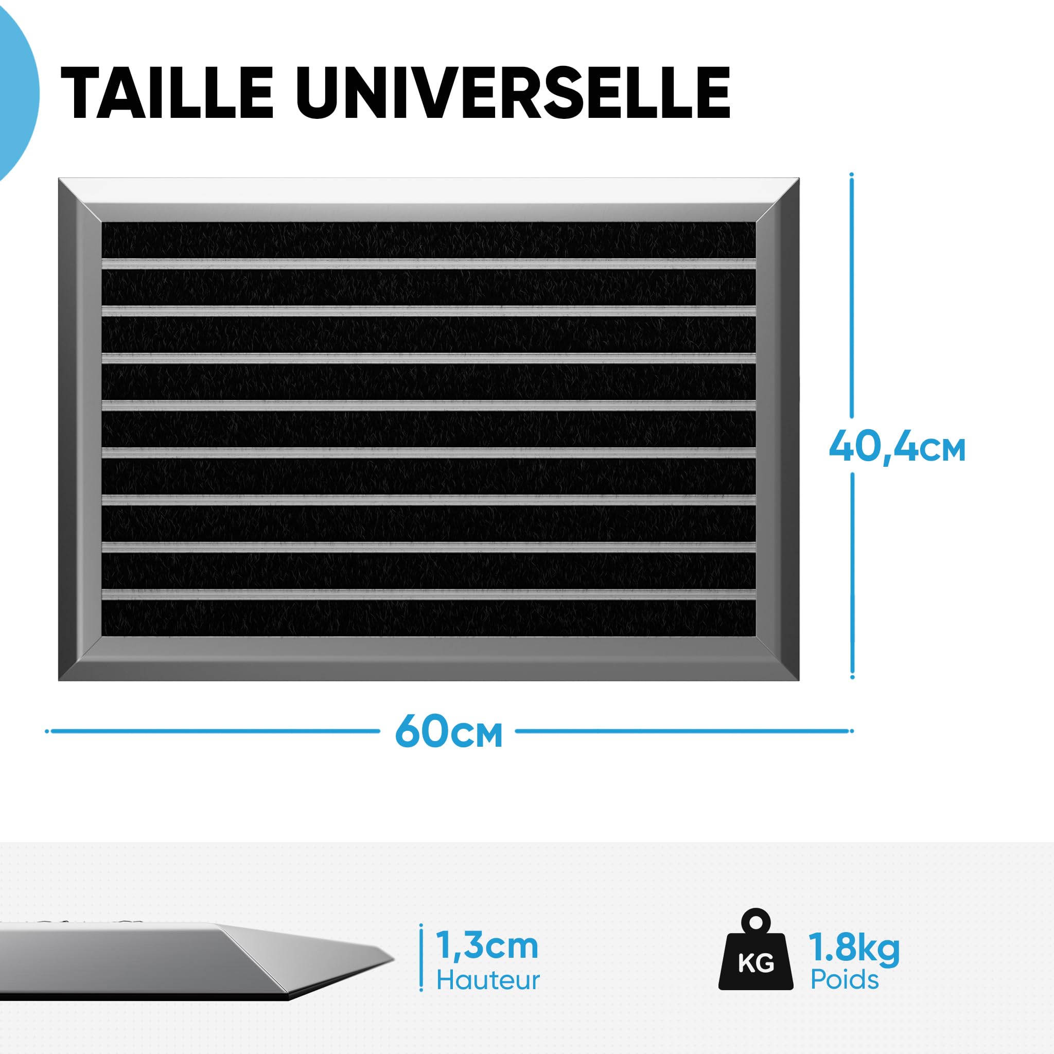 WEST&EAST Tapis d'entrée extérieur 40x60 cm, paillasson extérieur avec Bord en Aluminium argenté et revêtement en polypropylène, Tapis d'extérieur résistant à la Pluie, Tapis de Porte pour entrée