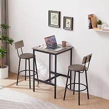 Modern Grey Bar Table Set with 2 Stools, Soft PU & Bkrest, 23.62W x 35.43H
