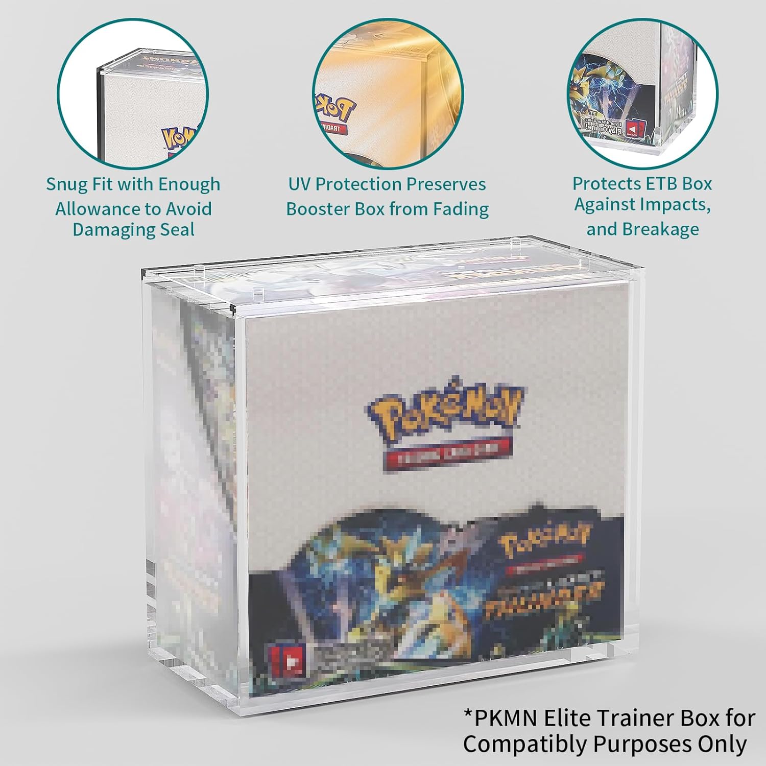 PKMN Booster Box Case Acrylic Display Stackable - PKMN Booster Box Case Protector with Strong Magnets Sliding Lid - 5mm +5mm Ultra Thick Acrylic Compatible with PKMN Booster Boxes 3Pcs