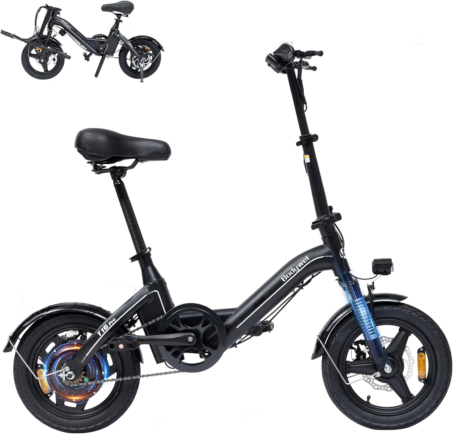 Bodywel Electric Bike for Adults, 14" Mini Foldable Ebike, 500W Peak Motor, 36V 10.4Ah Battery, 20 MPH, 25 Miles Range, City Commuter