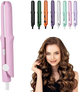 Curling Iron, 2-in-1 Mini Curling Wand & Flat Iron Hair Straightener, 3D Curling Iron for Short Hair, CurlingIron, Mini Dual Purpose, for Travel, Rapid Heating Pink