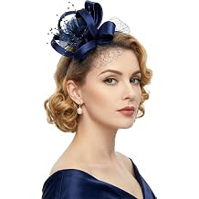 Ishua 20s Fascinators Hat for Women Tea Party Floral Headpiece Mesh with Hair Clip for Wedding Bridal Navy Blue