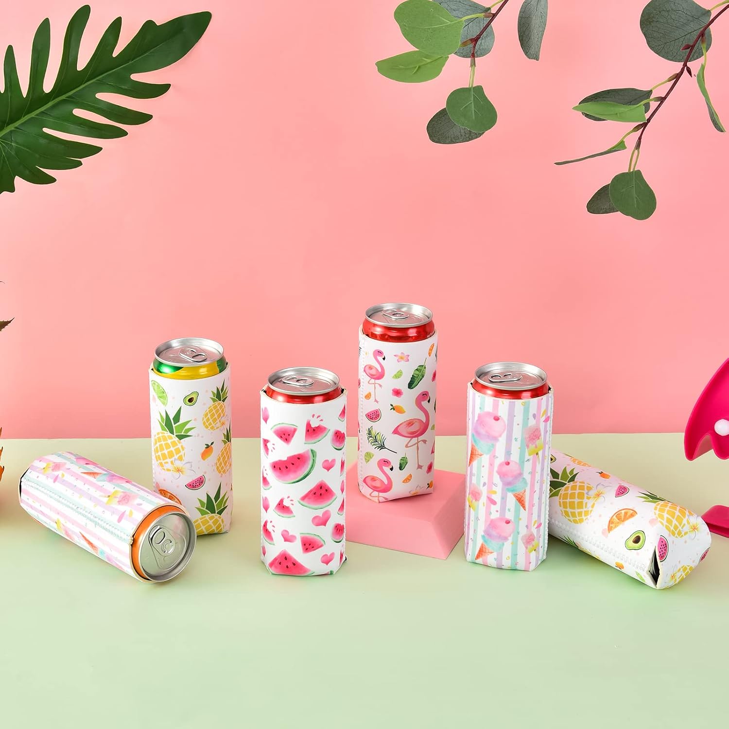 Neoprene Slim Can Sleeves - Set of 8 Can Sleeves Beer Soda Drink Coolies Caddies Collapsible Reusable Thermocoolers for Weddings Bridal Shower Birthday Bachelorette Parties