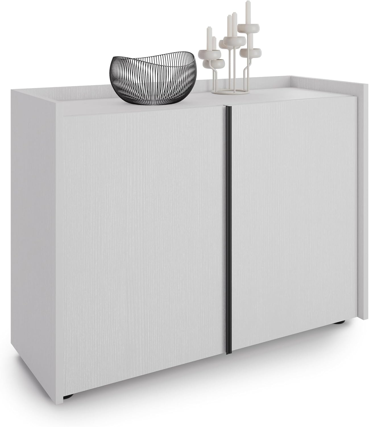 Mobili Fiver, Romina Low Sideboard (36.85x14.17x27.55 in), 2 Doors, Ashwood White, Made in Italy