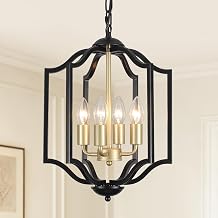 4-Lights Black and Gold Chandelier Ceiling Lights, Metal Shade E14 [Energy Class A++]