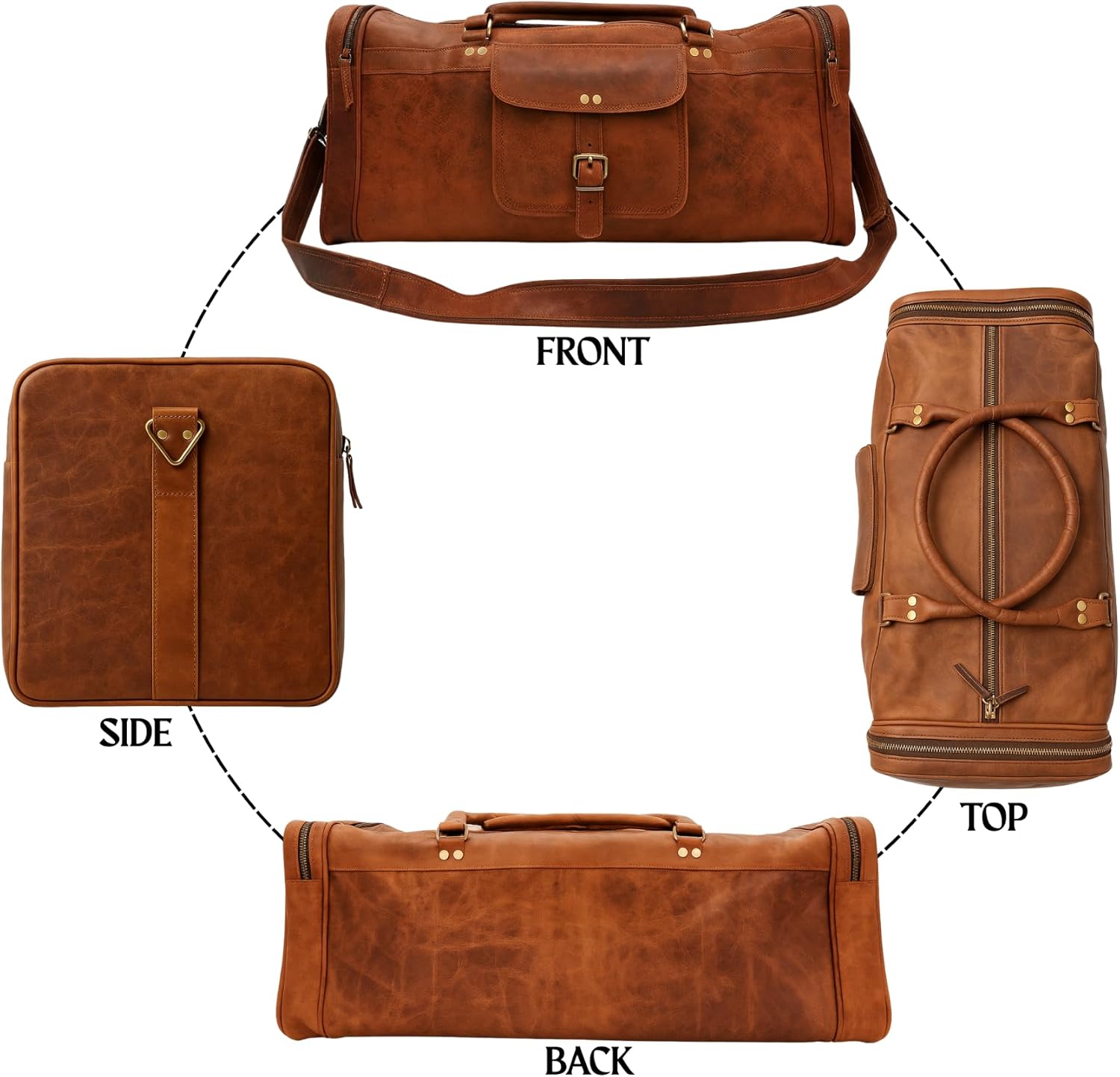 24” Full-Grain Leather Duffle Bag for Men & Women | Vintage Travel Weekender, Overnight Gym & Carry-On Luggage | Handmade Genuine Leather Bag with Shoulder Strap | Large Capacity Gift - Image 5