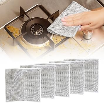Multipurpose Wire Dishwashing Rags for Wet and Dry, New Double Layer Wire Cleaning Cloths Non Scratch Wire Dishcloth Rag, Reusable Scrubbing Pads for Washing Dishes Kitchen Supplies 6PCS