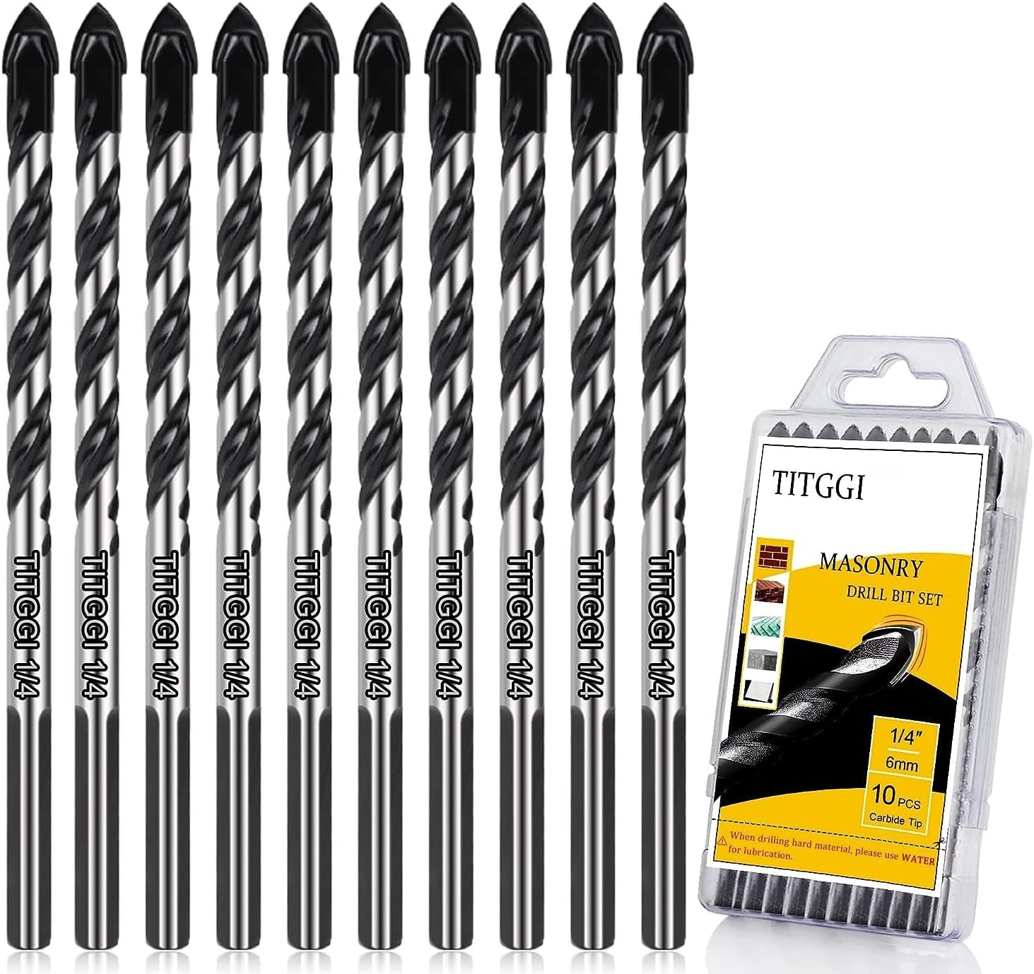 TITGGI 10PCS 1/4" Masonry Drill Bit Set
