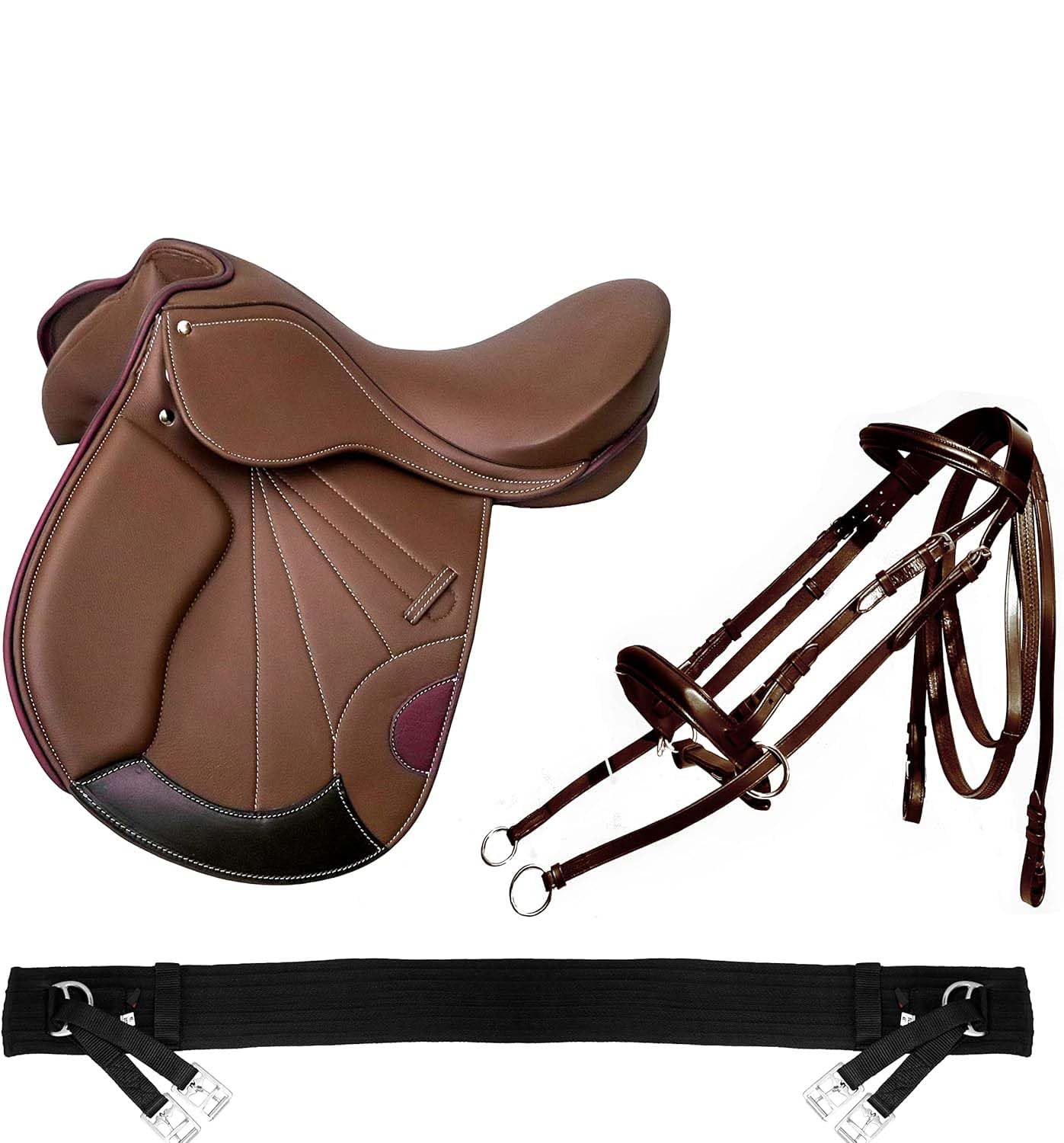 Manaal EnterprisesClassic Quality Handmade Leather All Purpose English Close Contact Jumping Horse Saddle Tack Get Matching Girth Stirrups Straps Size 14" to 18"