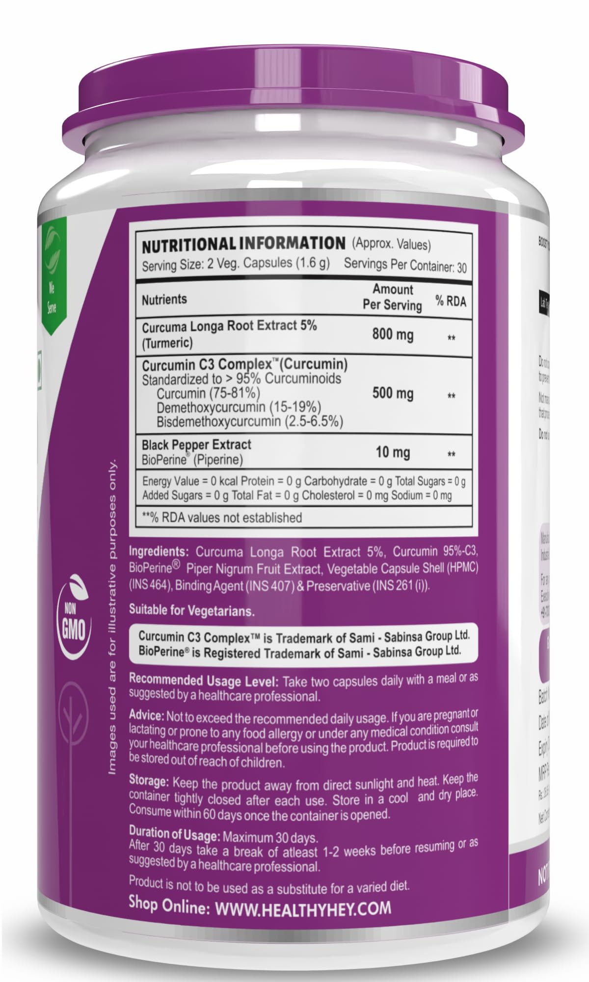 HealthyHey Nutrition Curcumin with Bioperine 1310mg (Ultra Pure) | Organic Turmeric, 60 Vegetable Capsules with Piperine 4