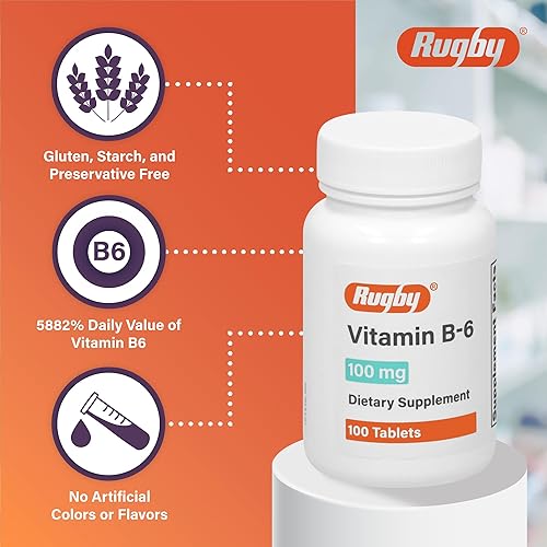 Miniatura 3 de Rugby Vitamina B-6 Tabletas – 100 mg de vitamina B6 – Suplemento dietético – 100 unidades