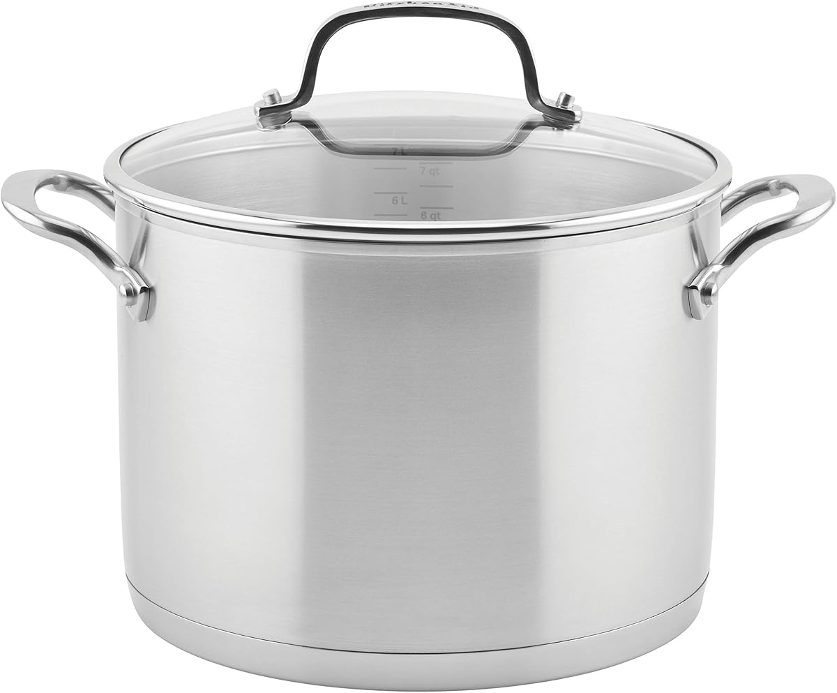 Stainless Steel 3-Ply Base Induction Stock Pot with Lid, 8-Quart, Brushed Stainless Steel