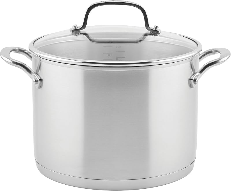 Stainless Steel 3-Ply Base Induction Stock Pot with Lid, 8-Quart, Brushed Stainless Steel