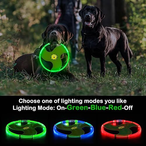 Miniatura 2 de Vizbrite Juguetes para perros voladores de disco volador para perros, juguete de nailon que brilla en la oscuridad, con 3 modelos de luz, juguetes