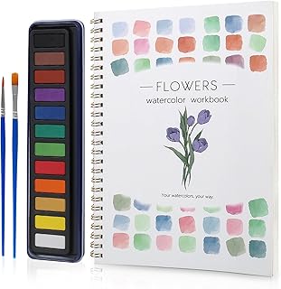 Beginner Watercolor Workbook Kit, Multi Theme with 12-Color Palette & 2 Brushes, Premium Bleed-Resistant Paper Art Set for Beginner & Adults, Easy-to-Learn Painting Kit for Creative Exploration & Gifting