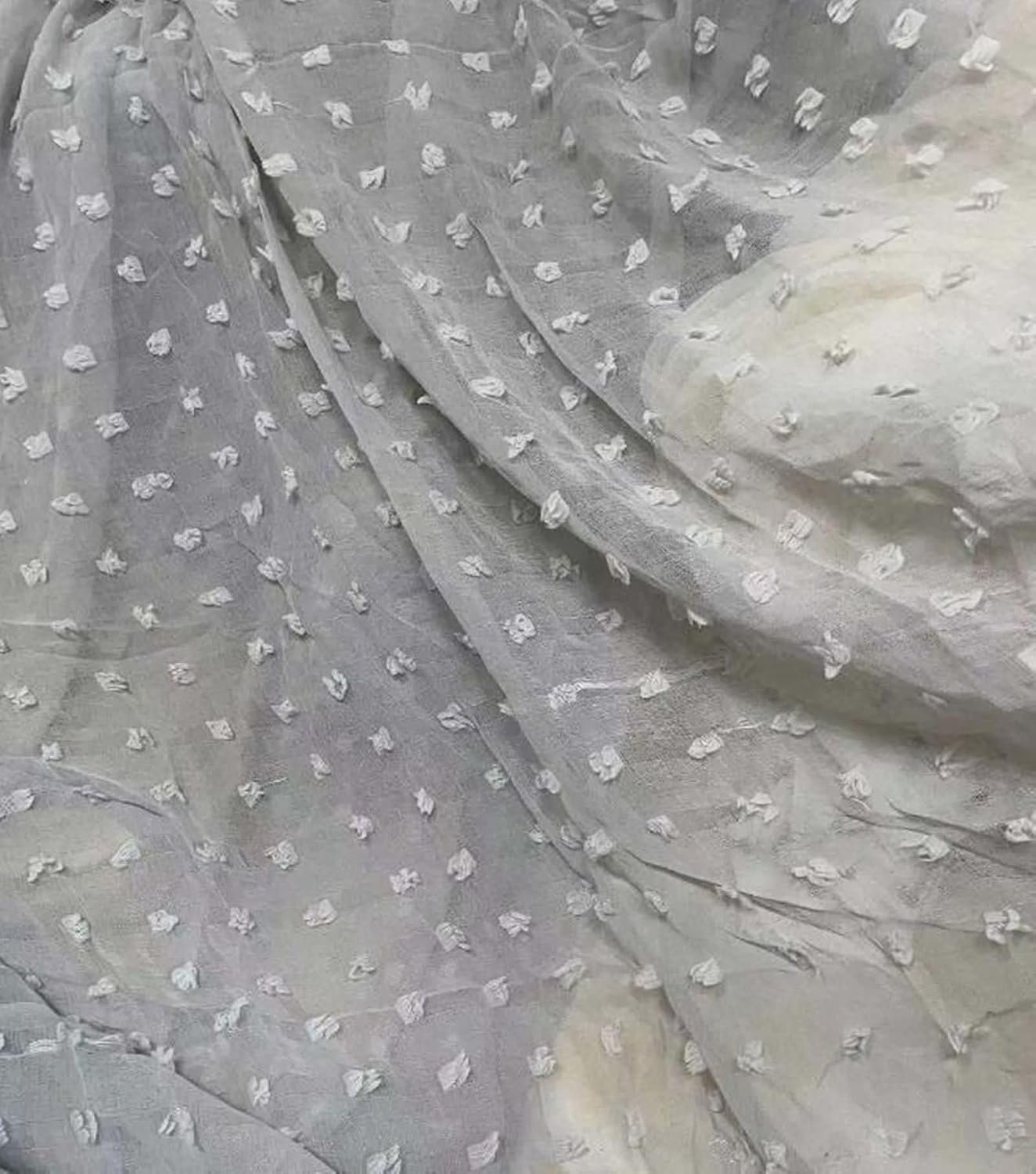 Daesar Transparent Curtains 2 Panels Set 84 Inch Length, Hooks Tulle Curtains Solid Color with Pom Pom Tufted Floral Sheer Window Treatment for Bedroom Living Room, 40x84 Inch Light Grey