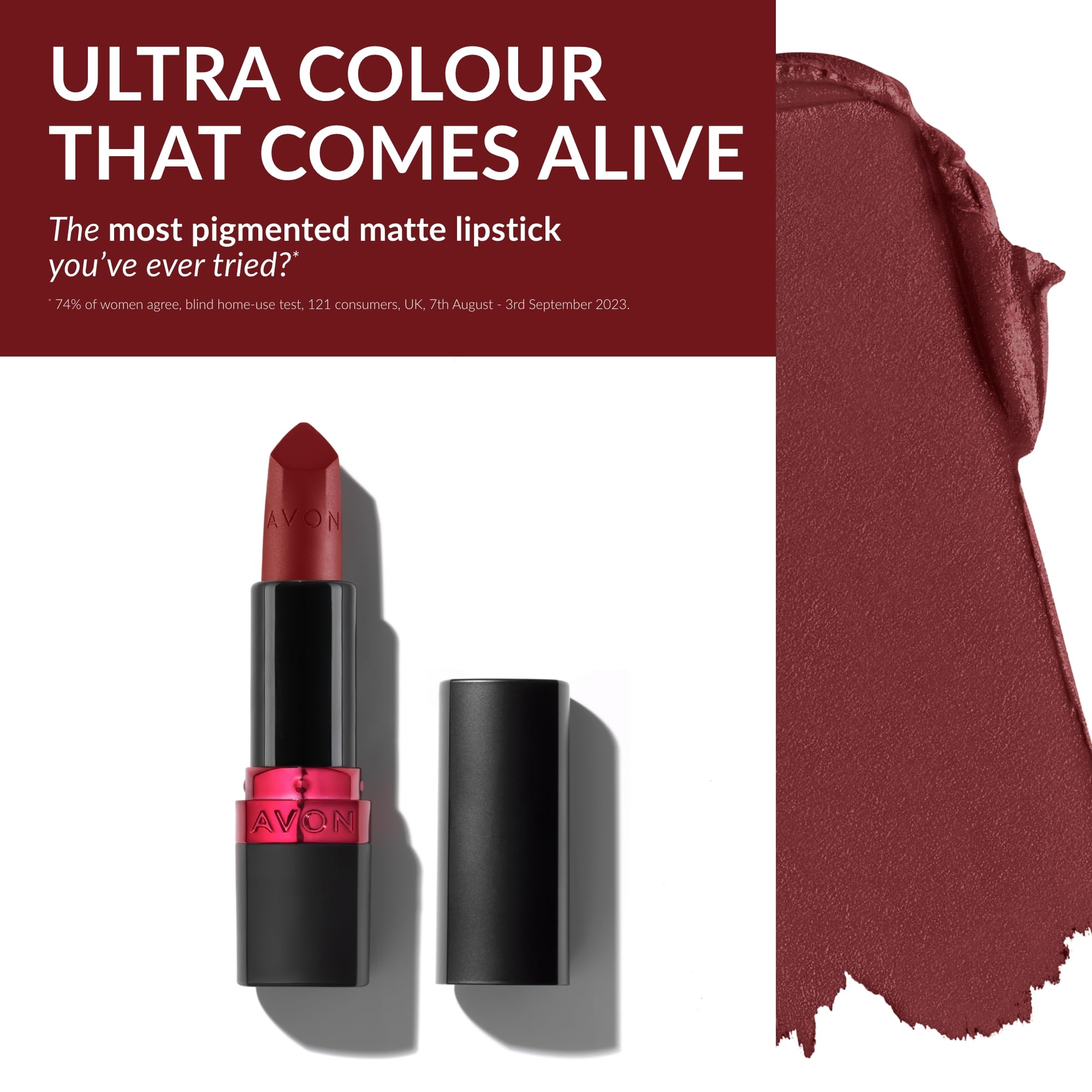 Avon Ultra Matte Lipstick Red Supreme with Vitamin E, Avocado Oil and Sesame Oil for Comfortable Coverage that Won't Cake - Image 2