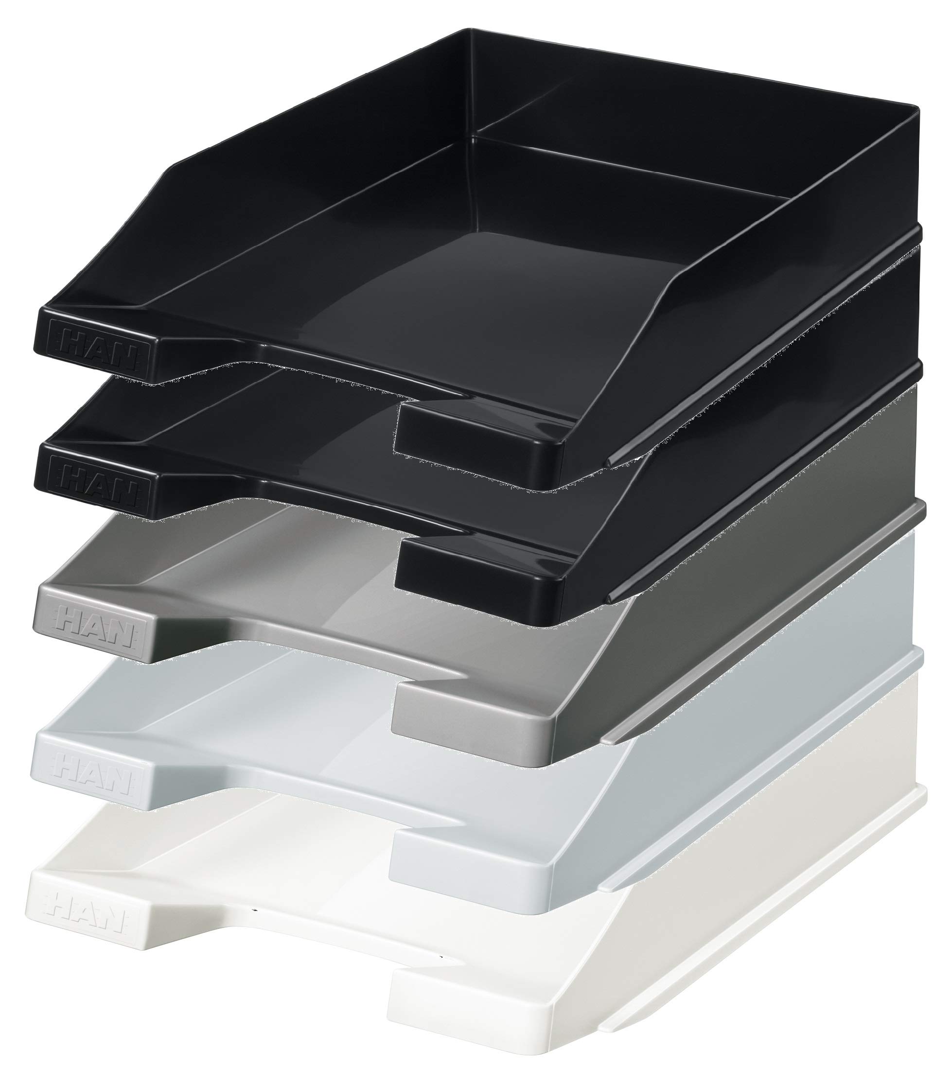 HAN 1027-X Briefablage Klassik, DIN A4/C4, stapelbar, stabil, modern (Sortiert | schwarz bis weiß, 10er Pack)
