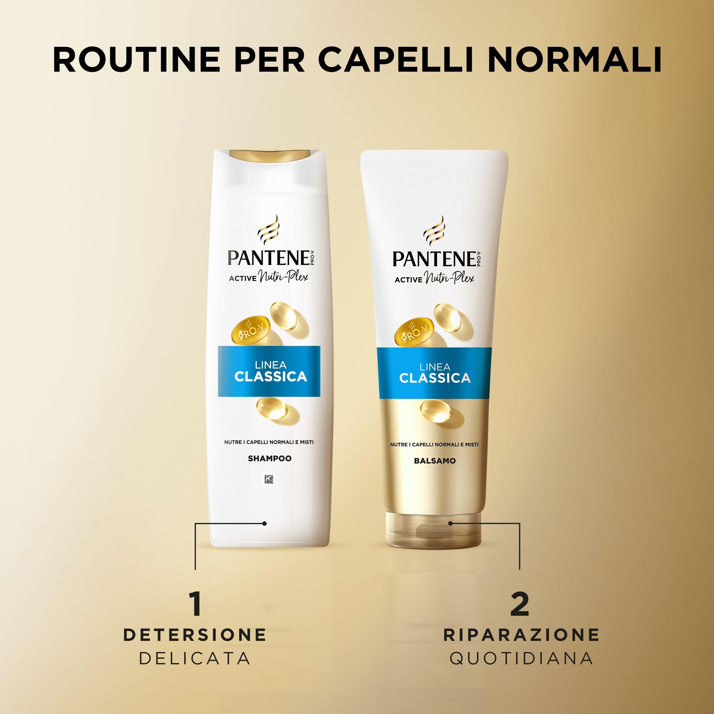 Pantene PRO-V Shampoo Linea Classica 6x300ml per Capelli Normali e Misti, Deterge Delicatamente e Protegge i Legami del Capello, Uso Quotidiano, Senza Olio Minerale e Coloranti, Active Nutri-Plex