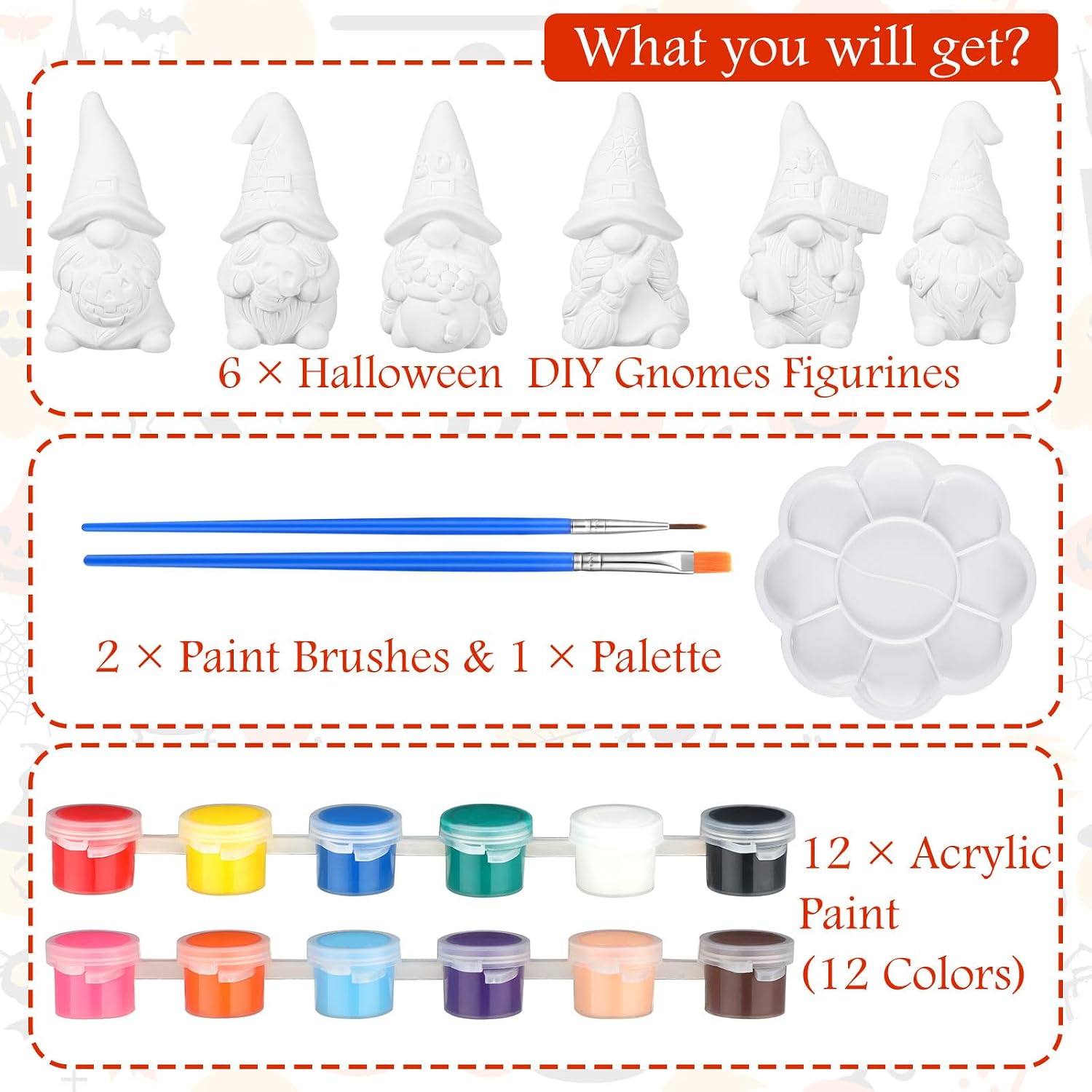 CroBlissful 6 Sets Halloween Gnome Ceramics to Paint Crafts Kit