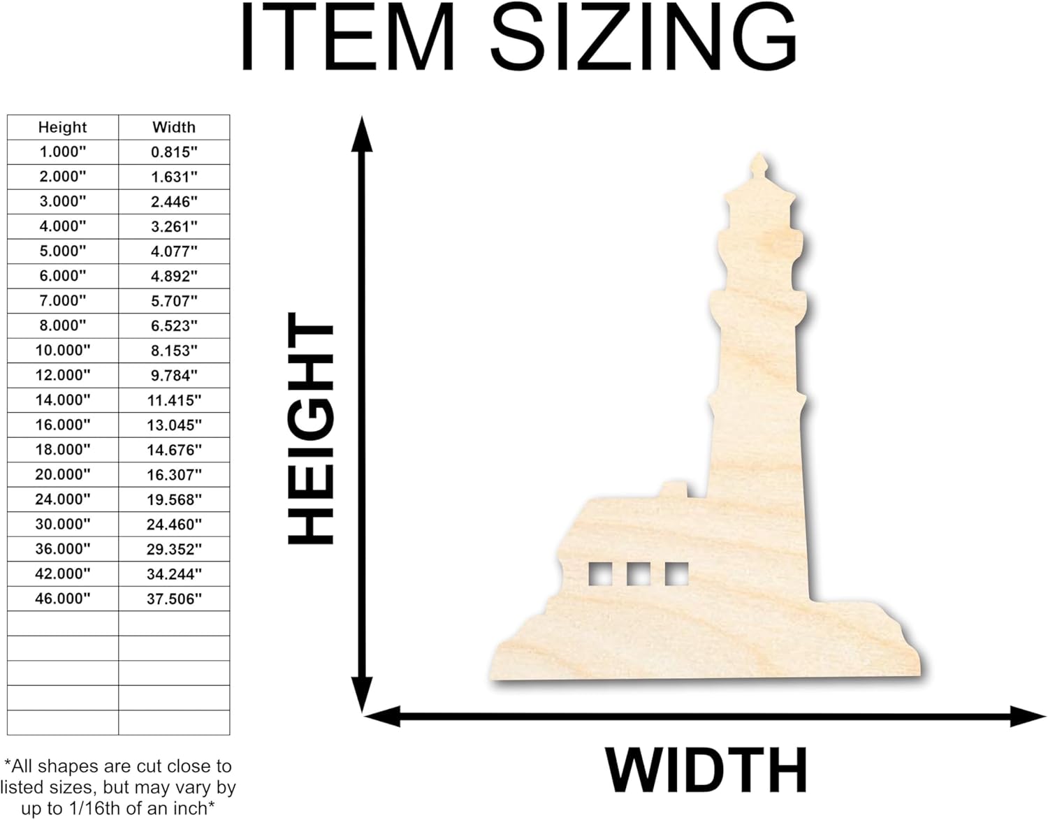 Unfinished Wood Lighthouse Silhouette Craft up to 46" DIY 30" / 1/4"