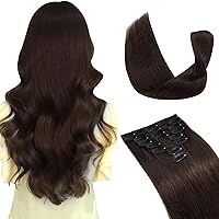 Vista 21 de Extensiones de cabello con clip, cabello humano Remy, extensiones de cabello largo lacio de una pieza con 5 clips, con gancho para colgar