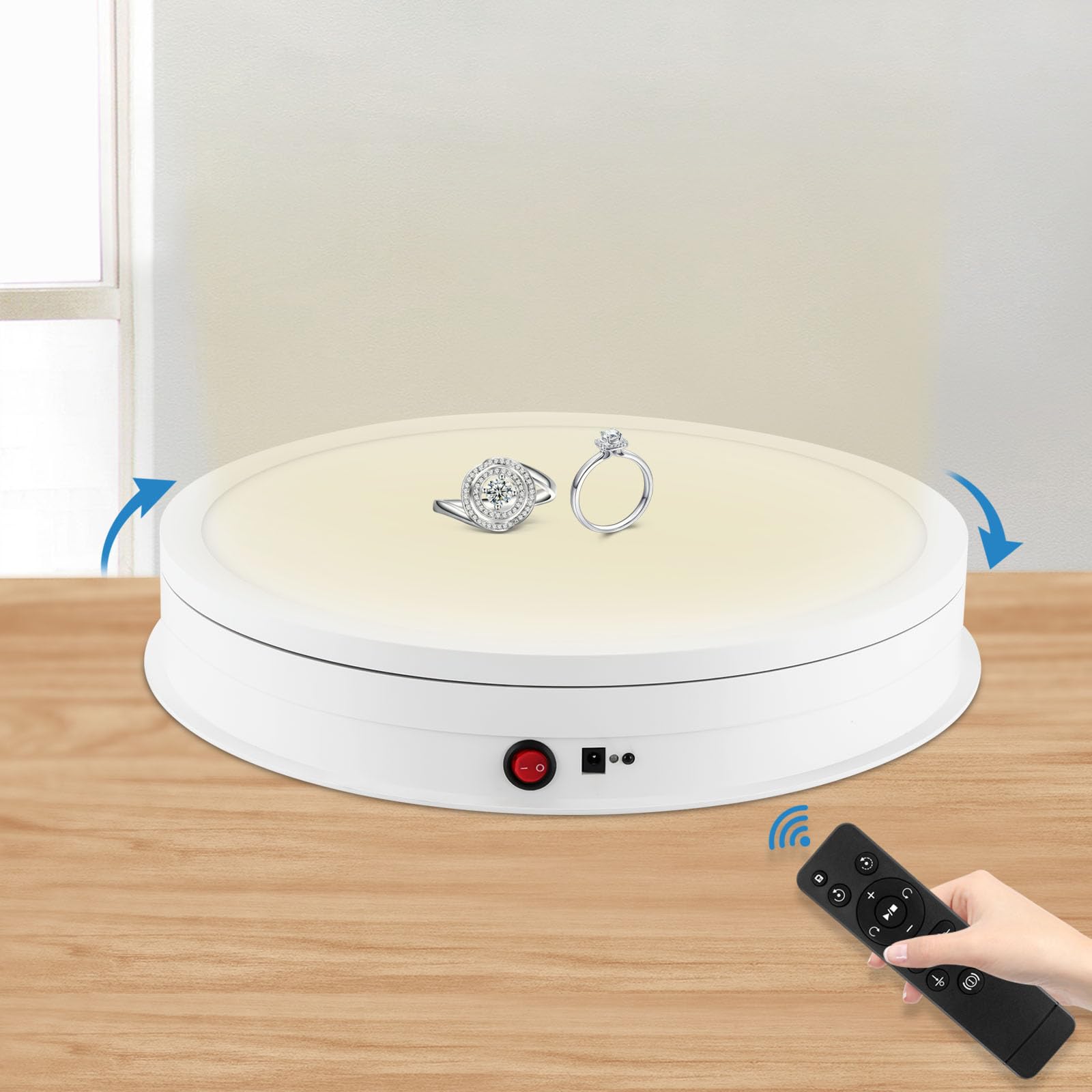 Drehteller Elektrisch 42CM 50KG Automatische Drehteller mit Fernbedienung 360 Grad Drehteller für Fotografie Live-Video Schmuck-Display, Drehbarer Display-Ständer mit Led-Licht